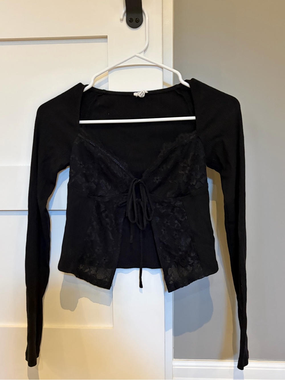 Garage Black Lace Tie Front Long Sleeve